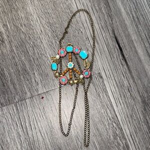 Bohemian Peace Sign Necklace with Turquoise and Pink Accents